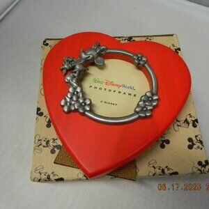 Disney Parks Minnie Mouse Picture Frame, Red Heart, Silver Metal Figure